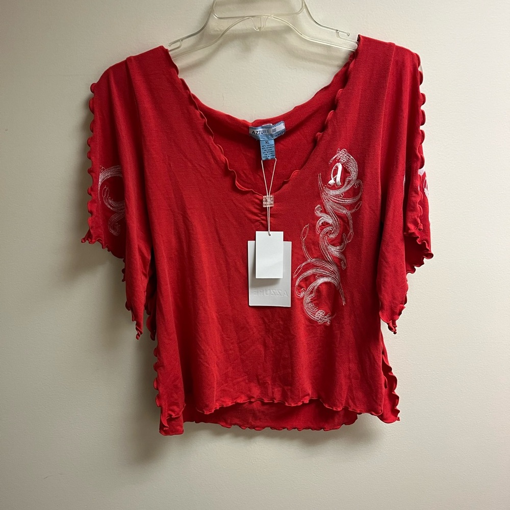 Elegant Red Short Sleeve Women's Top